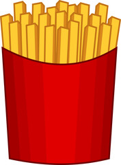 Cartoon Potatoes French Fries In Red Carton Package Box. Hand Drawn Illustration Isolated On Transparent Background