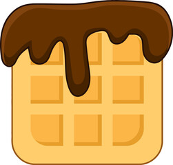 Cartoon Delicious Crunchy Waffle With Chocolate. Hand Drawn Illustration Isolated On Transparent Background