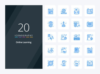 Fototapeta na wymiar 20 Online Learning Blue Color icon for presentation