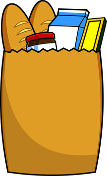 recommend clip art: Cartoon Grocery Paper Bag With Delicious Food. Hand Drawn Illustration Isolated On Transparent Background