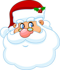 Classic Santa Claus Face Portrait Cartoon Character Smiling. Hand Drawn Illustration Isolated On Transparent Background