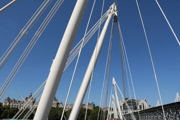 Hungerford Bridge over River Thames in London, England Great Britain