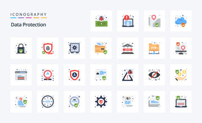 25 Data Protection Flat color icon pack