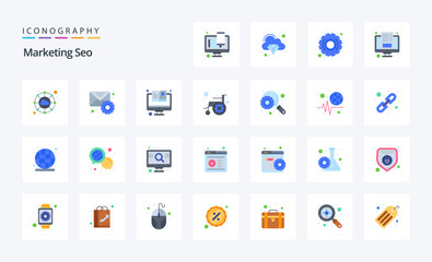 25 Marketing Seo Flat color icon pack