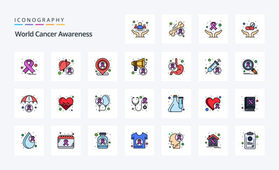 25 World Cancer Awareness Line Filled Style icon pack