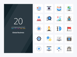 Fototapeta na wymiar 20 Global Business Flat Color icon for presentation