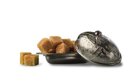 Ramadan concept, sugar in muslim silver plate