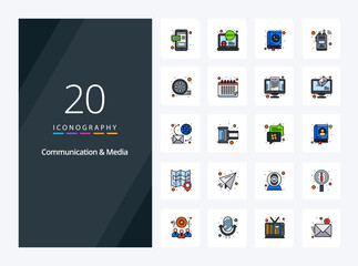 20 Communication And Media line Filled icon for presentation