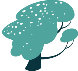 Snow covered tree with branches flat icon Typical winter weather