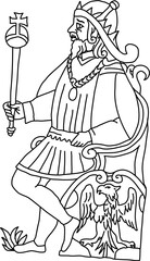 Fototapeta na wymiar Tarot Marseille Middle Age Major Arcana vector lineart The Emperor L’Empereur