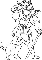 Tarot Marseille Middle Age Major Arcana vector lineart The Fool Le Mat