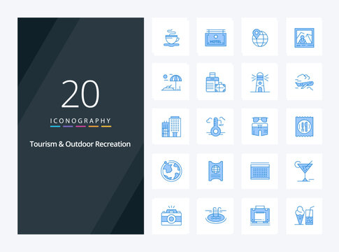 20 Tourism And Outdoor Recreation Blue Color icon for presentation
