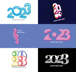 Big Set of 2023 Happy New Year logo text design 2023 number design template