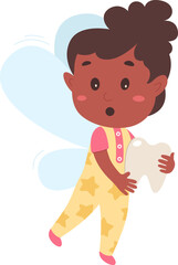 Cartoon funny tooth fairy with teeth flat icon