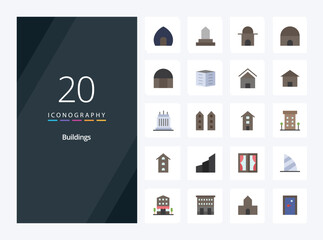 20 Buildings Flat Color icon for presentation
