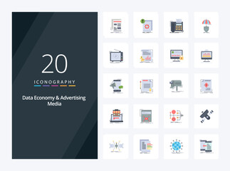 Fototapeta na wymiar 20 Data Economy And Advertising Media Flat Color icon for presentation