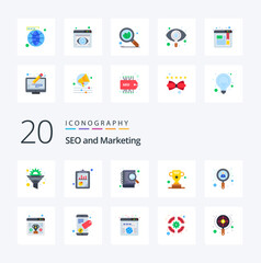 20 Seo Flat Color icon Pack like success cup seo analysis award seo