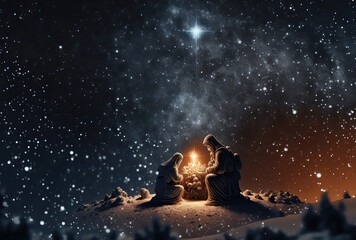 Bethlehem Jesus Geburt Nacht Komet am Himmel Religiös Drei Könige Maria und Josef AI Art Digital ART Generative AI Hintergrund Illustration