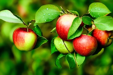 Obraz premium red apples on a branch - Generative AI
