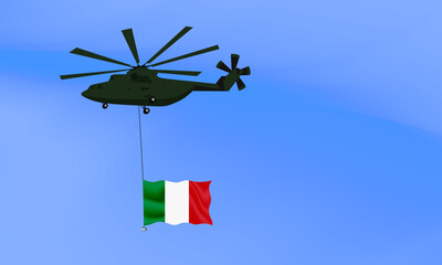 Helicopter flies with the flag of Italy, the flag of Italy in the sky. National holiday. vector illustration eps10
