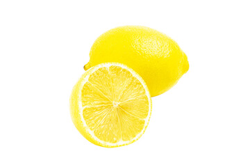 Lemon citrus fruit whole and half isolated on white background
