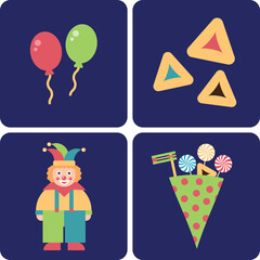 Purim elements. Happy Purim. Vector Illustration.