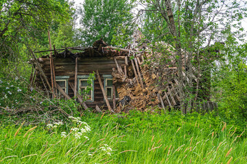 destroyed village houses