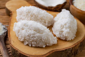 Cocada, traditional latin american coconut candy with grated coconut