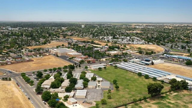 Madera California USA Drone Aerial Hyperlapse Time Lapse Flying Above City Landscape
