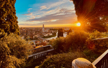Verona Panoramic view from Castel San Pietro - Golden Hour Adige e Ponte pietra