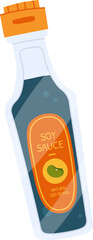 Soy sauce in glass bottle flat icon Organic food