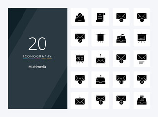 20 Multimedia Solid Glyph icon for presentation