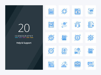 20 Help And Support Blue Color icon for presentation