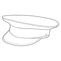 Outline military cap vector illustration isolated on white background. Outline military cap vector for coloring book.