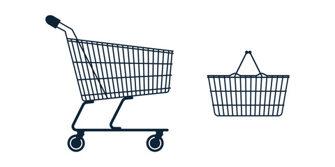 Store cart on white isolated background. Realistic empty basket