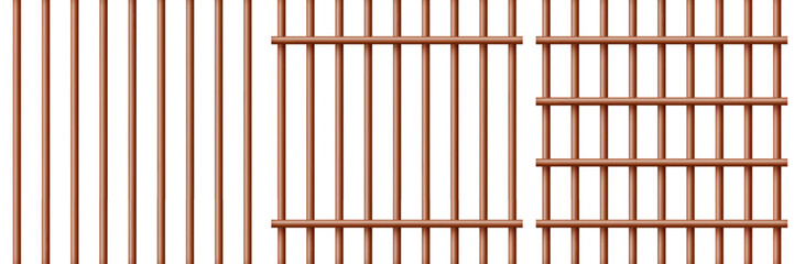 Realistic dark wooden lattice, rural picket fence. Farm or village house boundary, garden enclosing planks. Detailed wooden jail cage. Criminal background mockup. Creative vector illustration