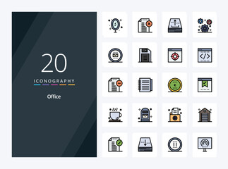 20 Office line Filled icon for presentation