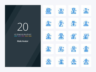 20 Male Avatar Blue Color icon for presentation