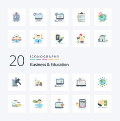 20 Business And Education Flat Color icon Pack like report account transport statistics presentation
