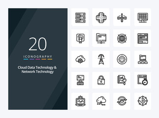 Fototapeta na wymiar 20 Cloud Data Technology And Network Technology Outline icon for presentation