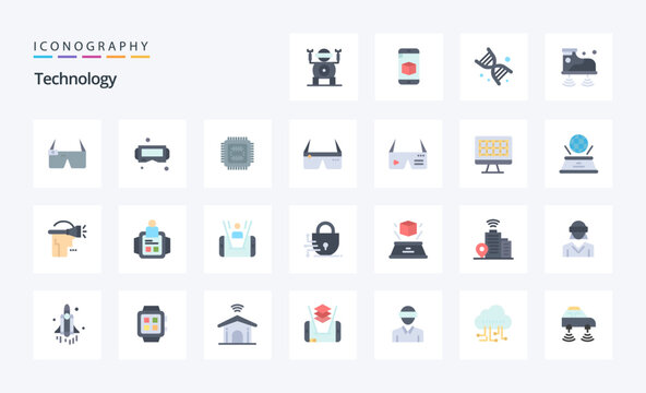 25 Technology Flat color icon pack