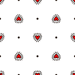 Red hearts seamless pattern. Doodle style