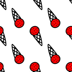 Seamless pattern with ice cream in a cone.