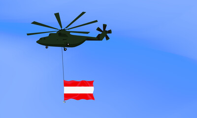Helicopter flies with the flag of Austria, the flag of Austria in the sky. National holiday. vector illustration eps10