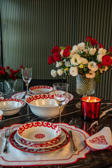 luxury designed christmas dinner table with candles