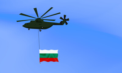 Fototapeta na wymiar Helicopter flies with the flag of Bulgaria, the flag of Bulgaria in the sky. National holiday. vector illustration eps10