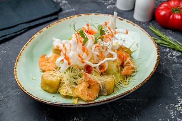 Salad with shrimp and vegetables, Chinese cuisine