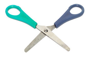 Child safety curved nose scissors open on a white background