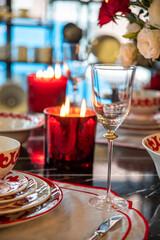 luxury designed christmas dinner table with candles