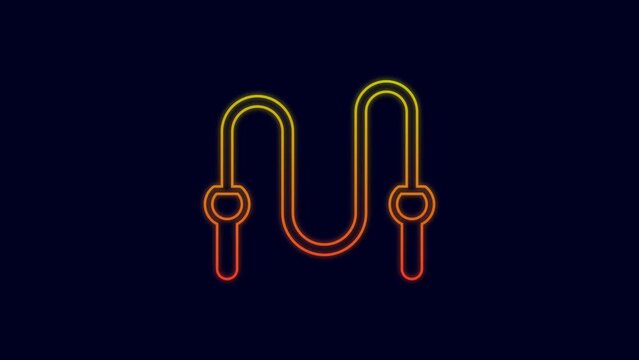 Glowing neon line Jump rope icon isolated on blue background. Skipping rope. Sport equipment. 4K Video motion graphic animation